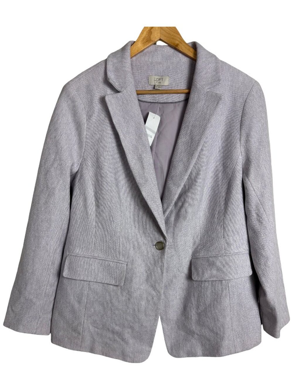 LOFT Plus Herringbone Elbow Patch Blazer Women 14 Plus Lavender Workwear Chic - Picture 2 of 10